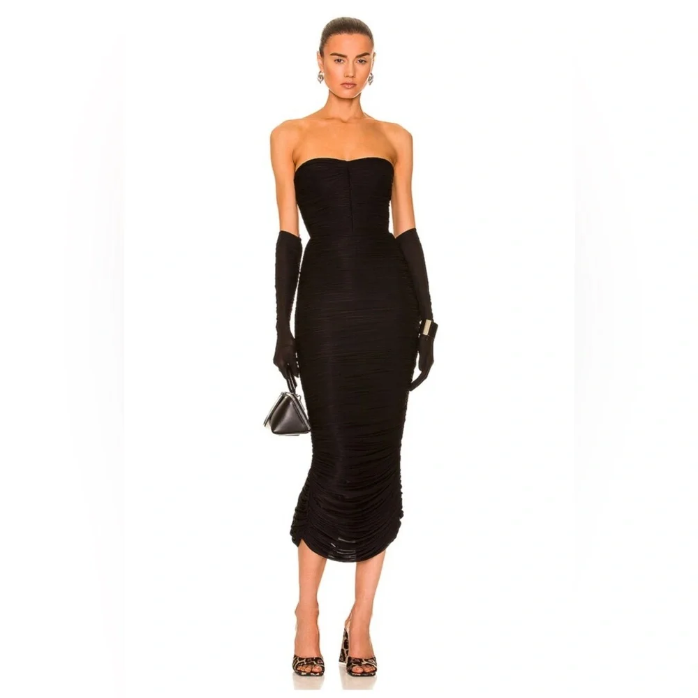 Parton Ruched Strapless Dress With Gloves - Picture 1 of 10